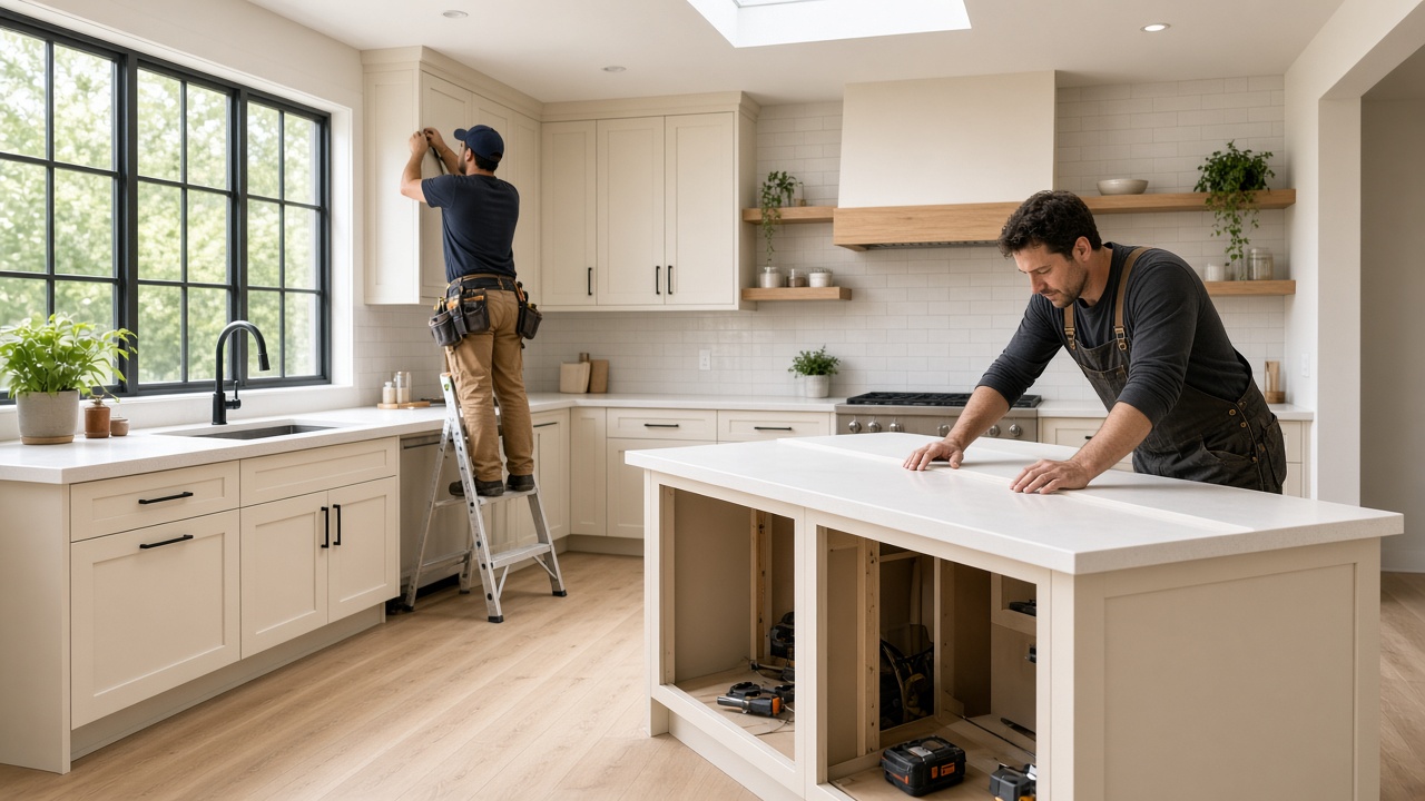 Kitchen renovation with new cabinets and countertops in progress